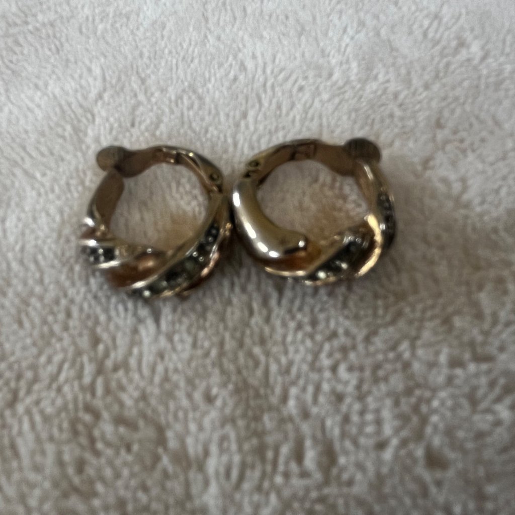 Preowned GoldTone Textured Hoop Earrings With Rhinestone Accents Preowned GoldTone Textured Hoop Earrings With Rhinestone Accents